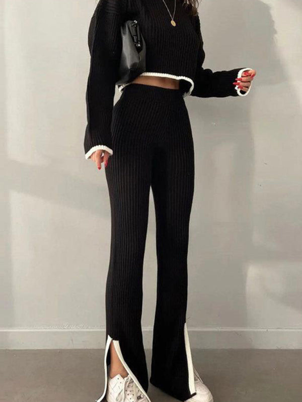 Loose Cropped Sweater with Matching High Waist Pants