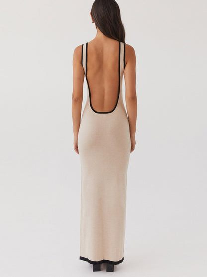 Long Backless Square Neck Dress with Torso Cutout