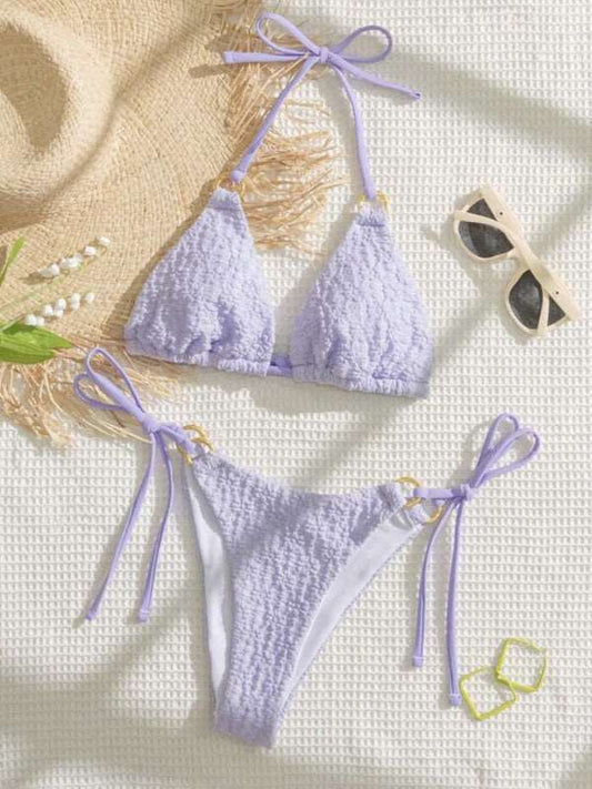Textured Halter Neck Bikini - Purple