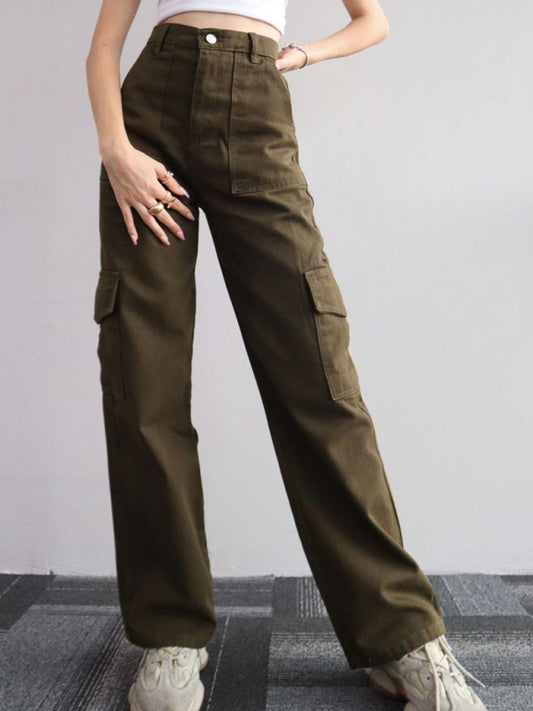Mid-Rise Cargo Jean Pants with Belt Loops