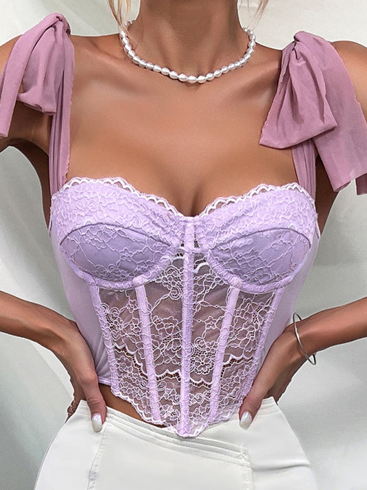 Lavender Colored Cropped Wired Corset Top - Purple