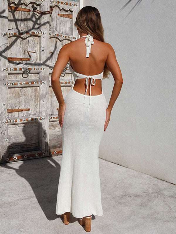 Low-Cut Backless Halter Neck Cover Up Dress