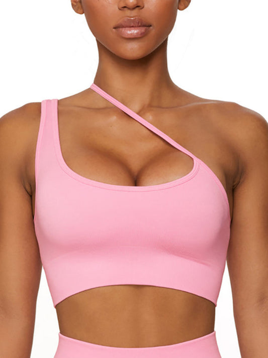 Seamless Knitted One-Shoulder Sports Bra
