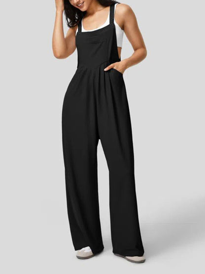 Oversized Long Wide-Leg Overalls with Buttons On The Shoulders