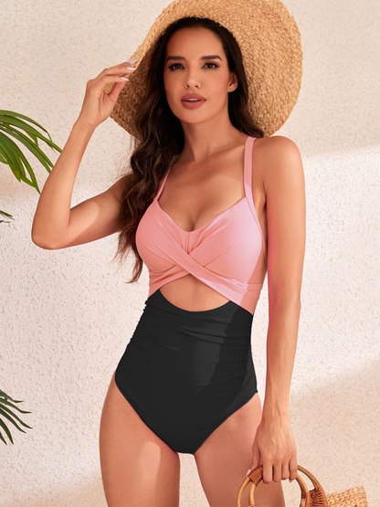 One-Piece Swimsuit with Crossed Front Torso Design