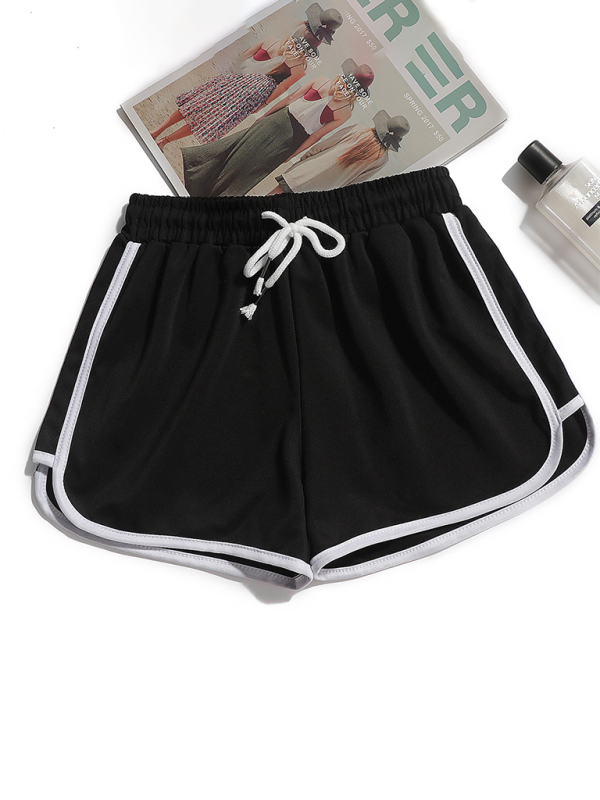 Loose Mid Waist Drawstring Shorts with Solid Outline Design
