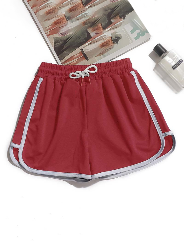 Loose Mid Waist Drawstring Shorts with Solid Outline Design