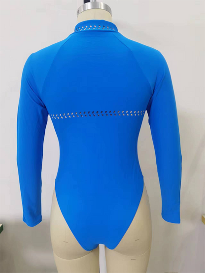 Long Sleeve One-Piece Surfing Swimsuit with Cutouts