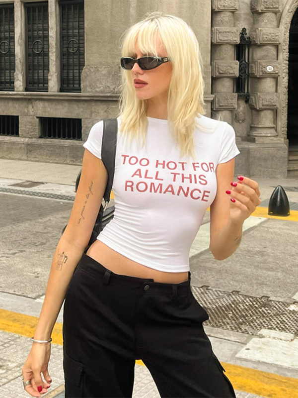 "Too Hot For All This Romance" Cropped Round Neck Shirt