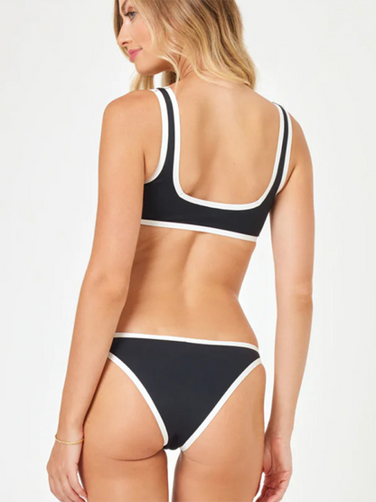 Black and White Square Neck Bikini Top with Matching Low Waist Bottom
