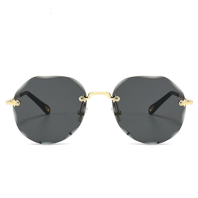 Polygonal Sunglasses Women Rimless Trimmed Sunglasses - Black grey gold