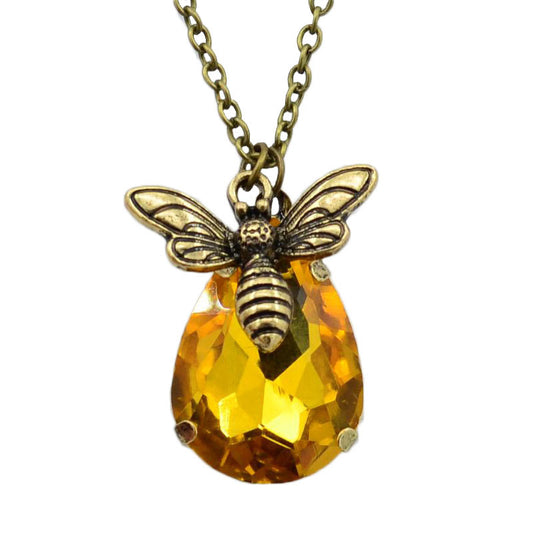 Little bee Drop-Shaped Crystal Clavicle Chain - Yellow