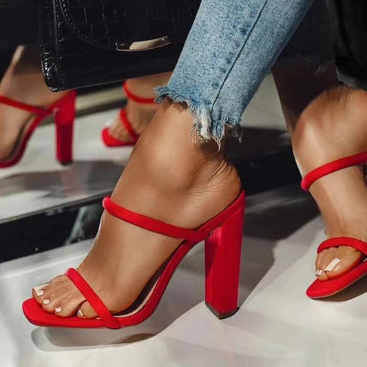 Women's Slide On High Heels - Red