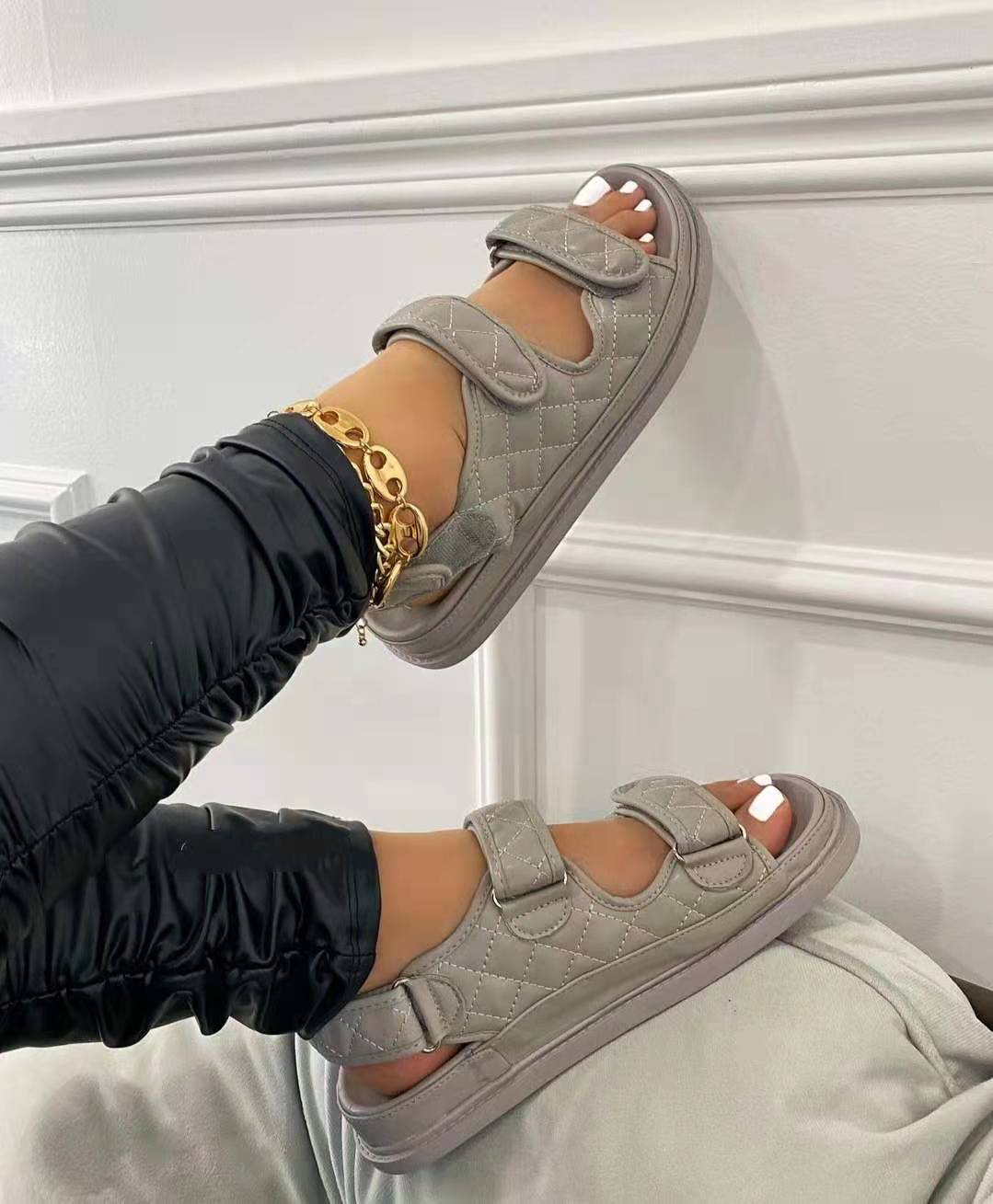 Women's Velcro Beach Sandals - Grey