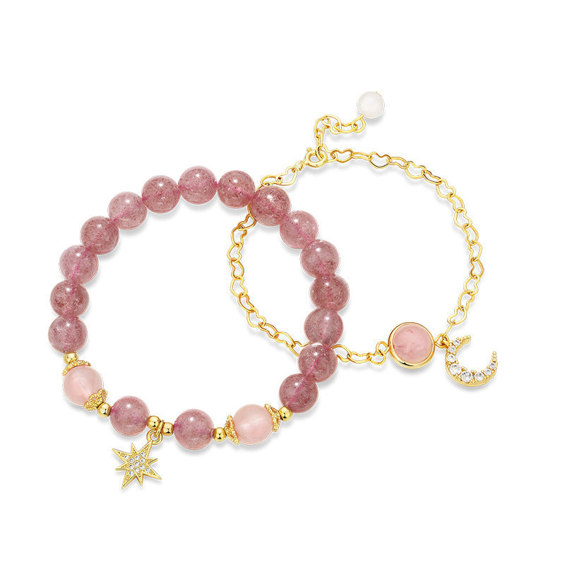 Strawberry Crystal Moon Bracelet -