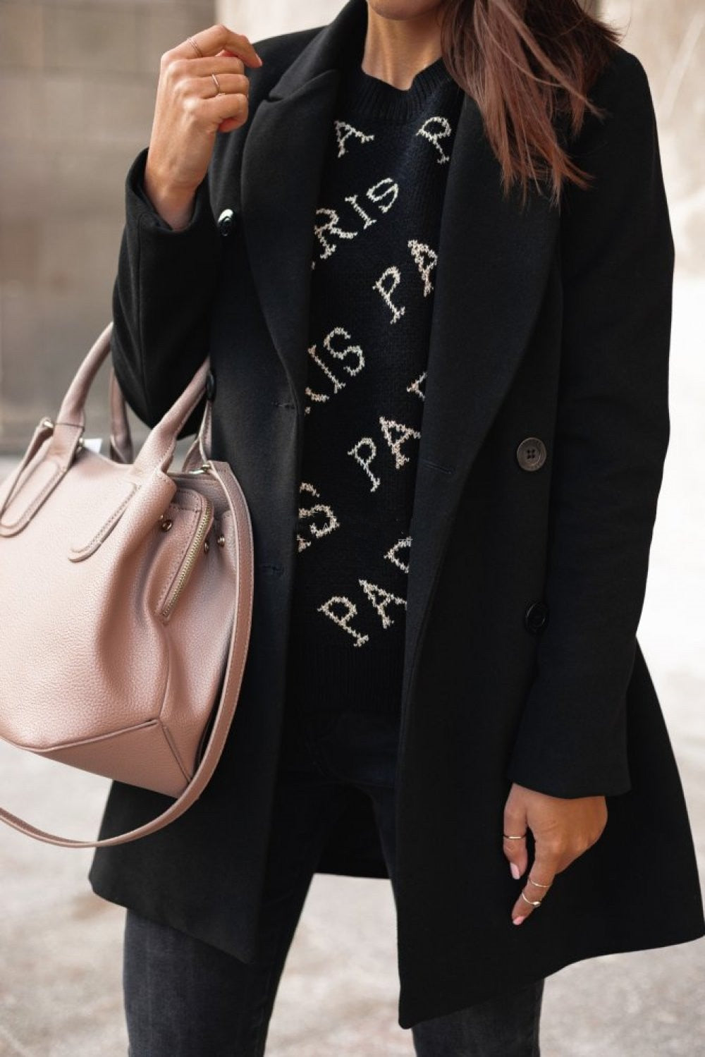 Women's Slim Solid Color Blazer with Black Detail - Black