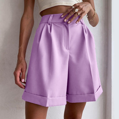 Women's Shorts with Cuffs And Pocket Zipper Buttons - Lilac