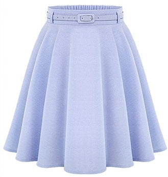 Women's Solid Color A-Line Skirt with Belt - Sky