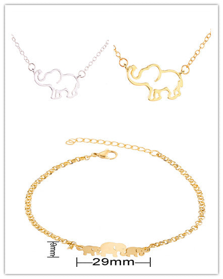 Elephant Pendant Clavicle Chain Necklace - Set 2