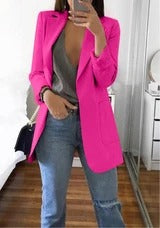Lapel Slim Cardigan Temperament Blazer - Bright pink