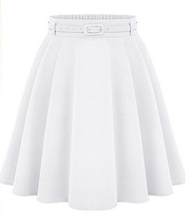 Women's Solid Color A-Line Skirt with Belt - White