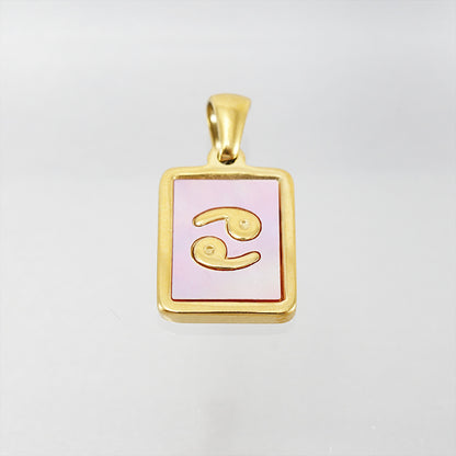 Stainless Steel Square Shell Zodiac Necklace - Cancer Pink