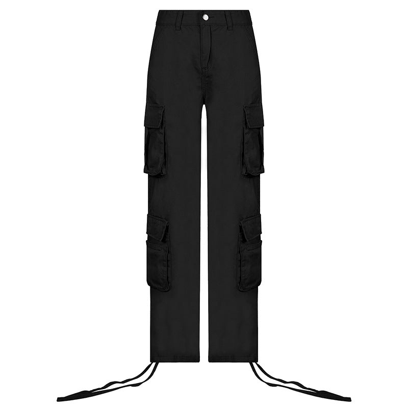 Women's Straight Leg Low-Rise Cargo Pants - Black