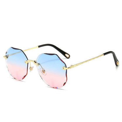 Polygonal Sunglasses Women Rimless Trimmed Sunglasses - Blue pink