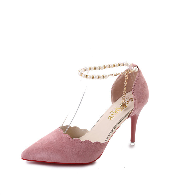 Snap Chain And Shallowly High Heels - Pink 8cm