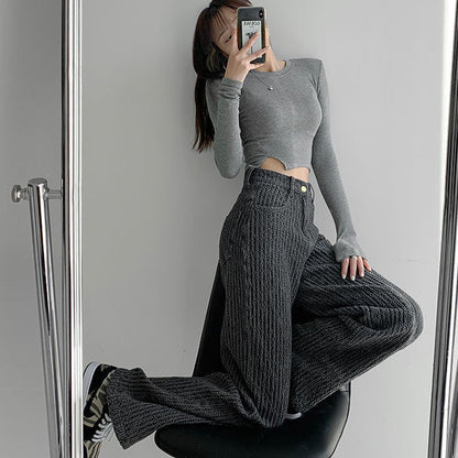 Women's Retro Niche Woven Jeans - Grey