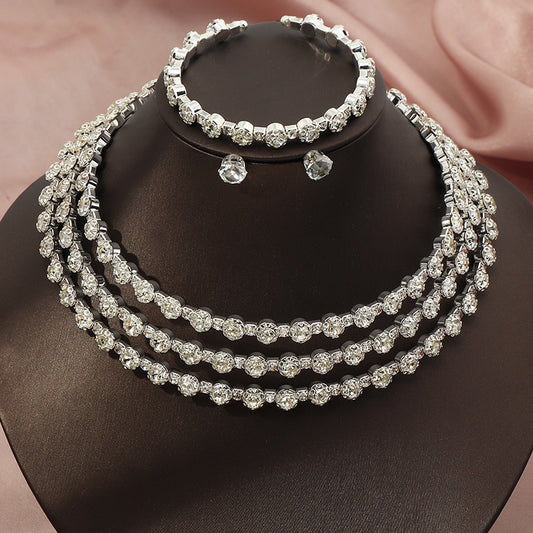 Simple Atmosphere Diamond Necklace, Earrings and Bracelet Three-piece Set - Silver
