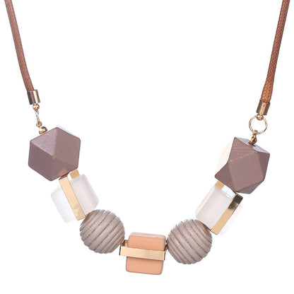 Colored Wood Pendant Necklace - Pink