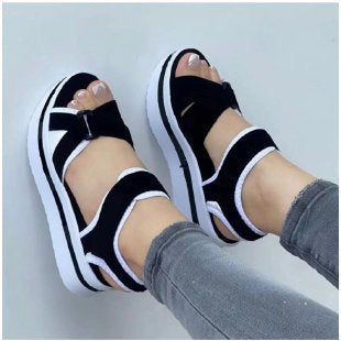 Women's Bandage Design Platform Summer Sandals - Black