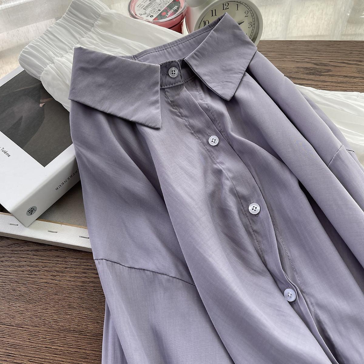 Women's Solid Color Button Down Shirt with Long Sleeves -