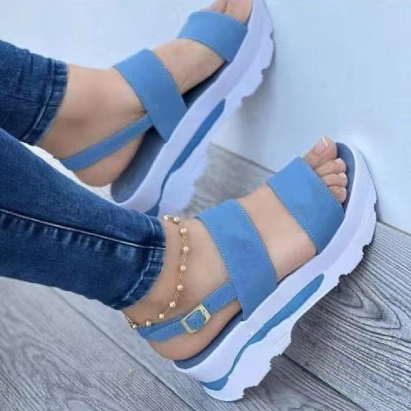 Women's Faux Leather Wedge Platform Sandals - Light Blue