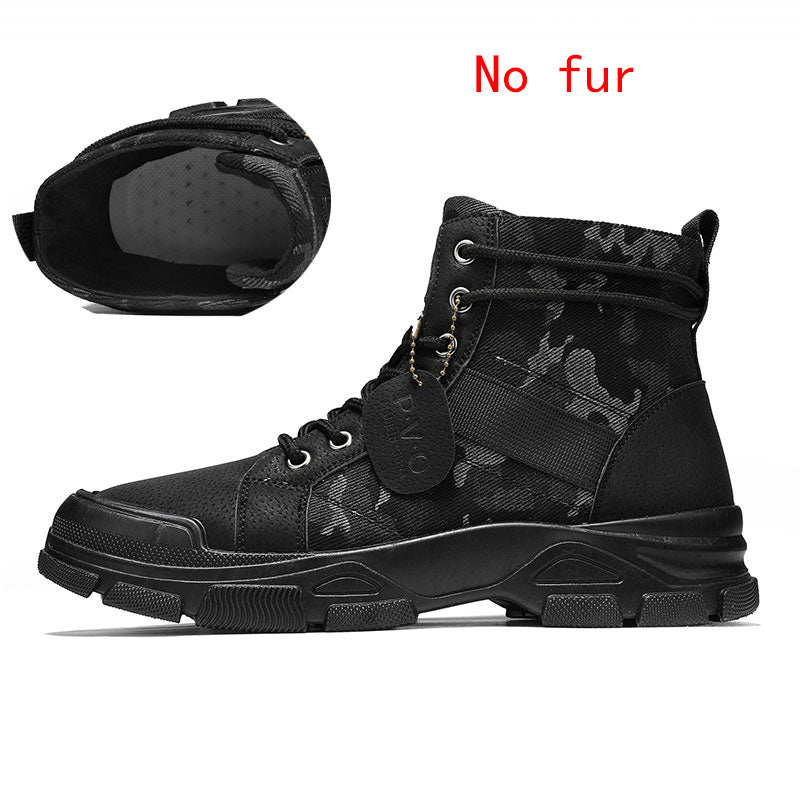 Fleece Cotton Winter Combat Boots - Black without Fur