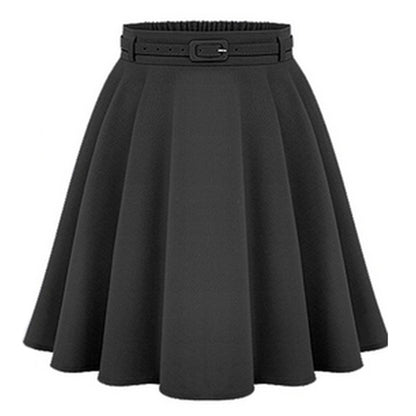 Women's Solid Color A-Line Skirt with Belt -