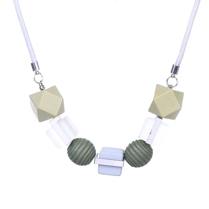 Colored Wood Pendant Necklace - Grey