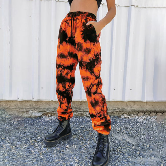 Women's Two-Tone Harem Style Pants - Orange