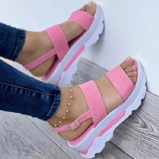 Women's Faux Leather Wedge Platform Sandals - Pink