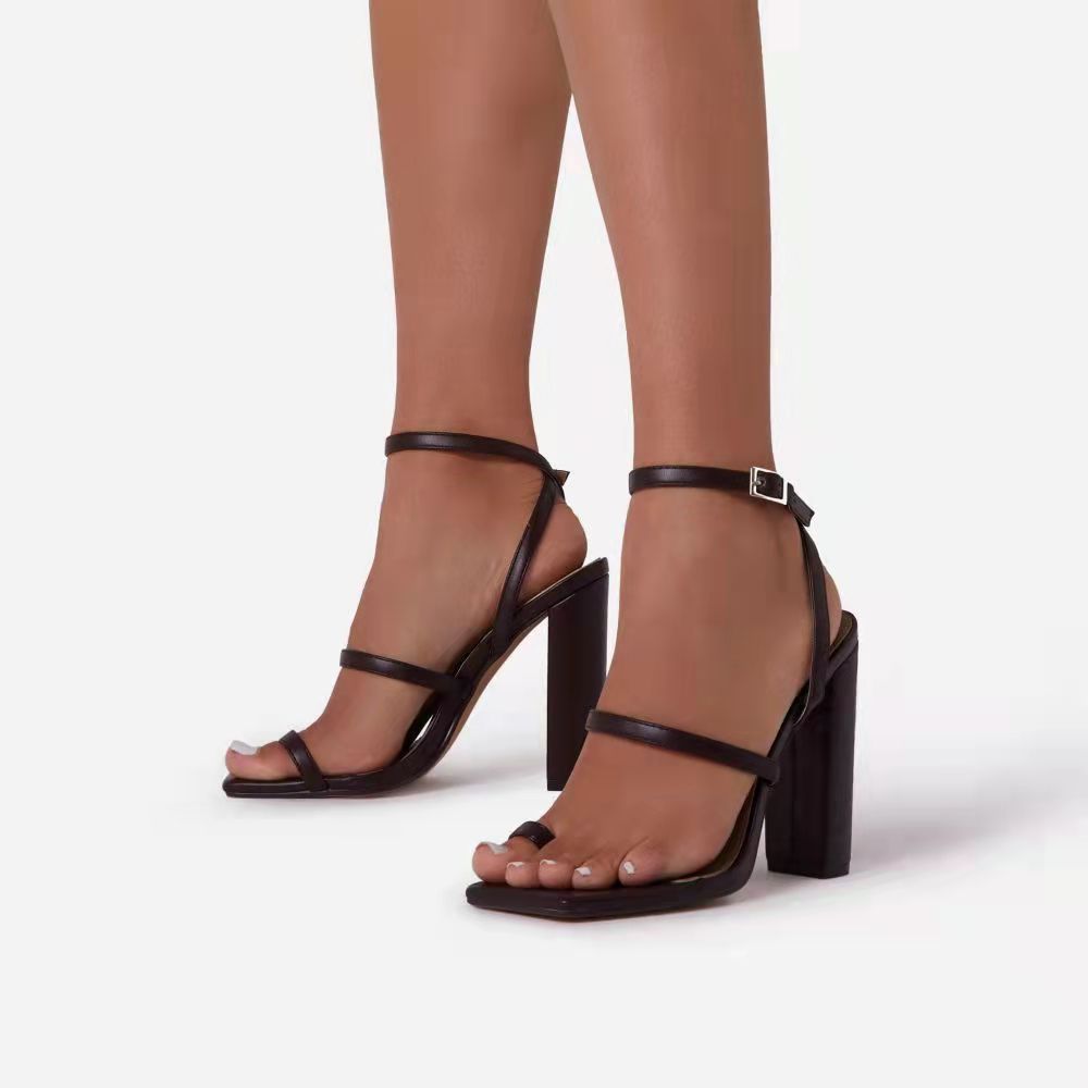 Women's Slip-on Buckle Square Toe Solid Color Heels - Black