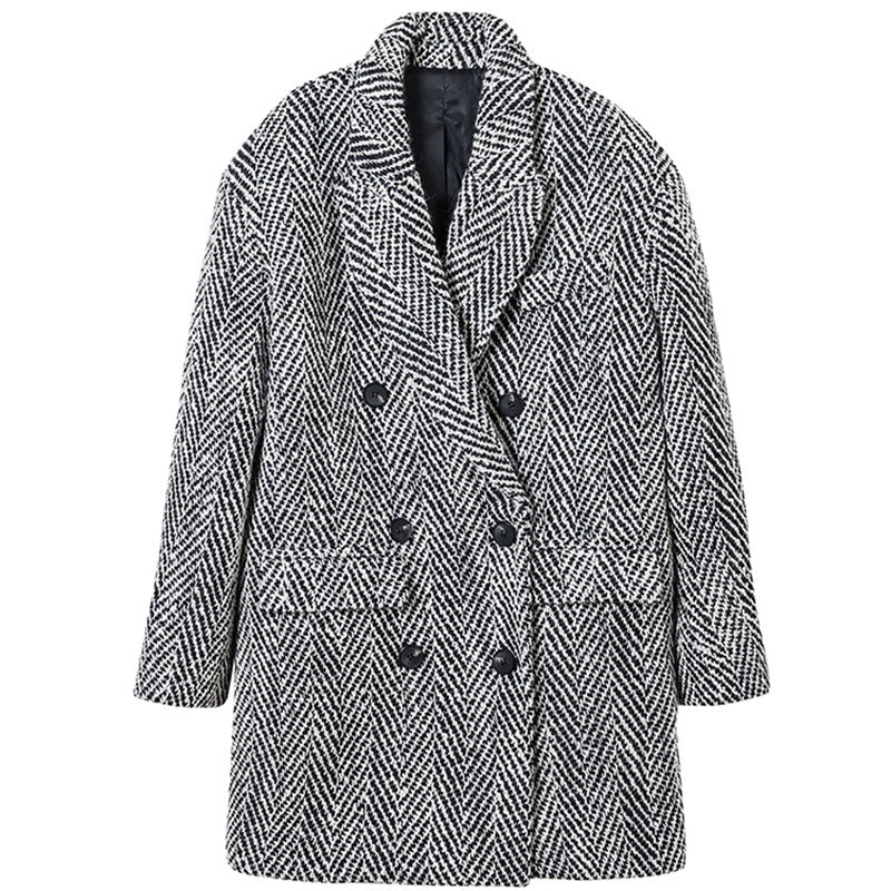 Women's Temperament Woolen Coat with Small Suit Collar -