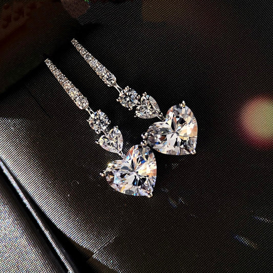 Pt950 Plated High Carbon Diamond Earrings and matching Necklace - White Earrings