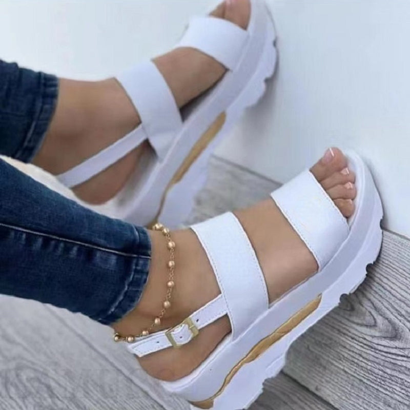 Women's Faux Leather Wedge Platform Sandals - White