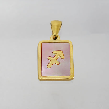 Stainless Steel Square Shell Zodiac Necklace - Sagittarius Pink