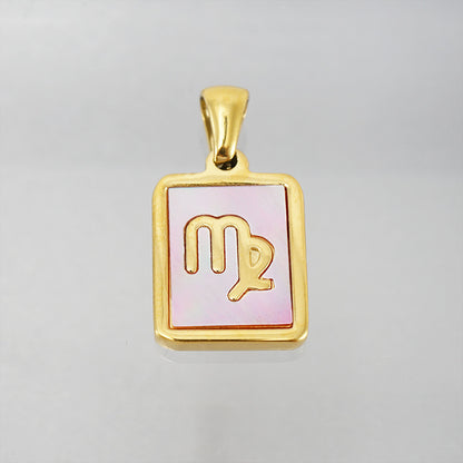 Stainless Steel Square Shell Zodiac Necklace - Virgo Pink