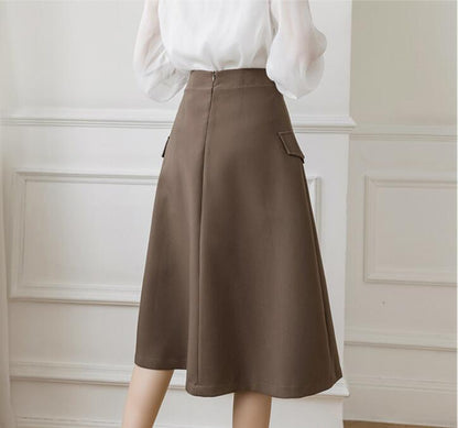 Women's Retro Commuter Long Skirt with Pockets -