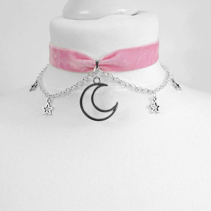 Black Crescent Moon and Spider Choker Necklace -