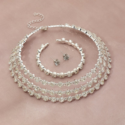 Simple Atmosphere Diamond Necklace, Earrings and Bracelet Three-piece Set -