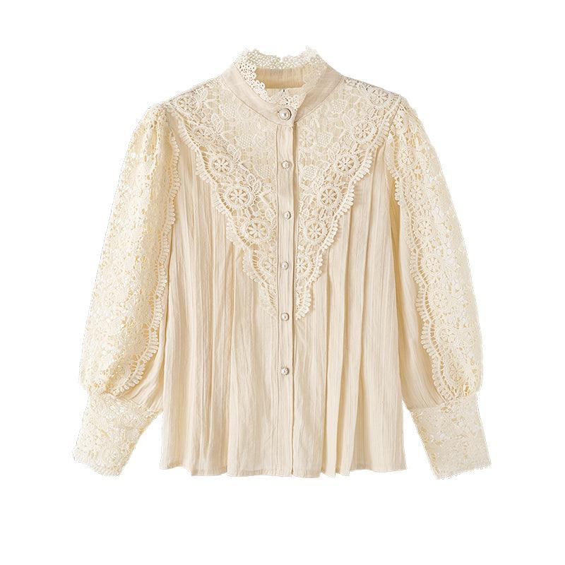 Women's Lace Stand-up Collar Long-Sleeved Blouse -